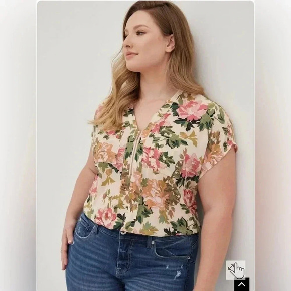 Torrid Pink Floral Georgette Zip Front Dolman Blouse Lightweight 2X E1 - Picture 1 of 10